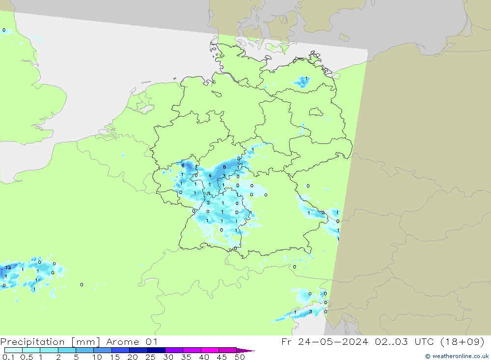 Neerslag Arome 01 vr 24.05.2024 03 UTC