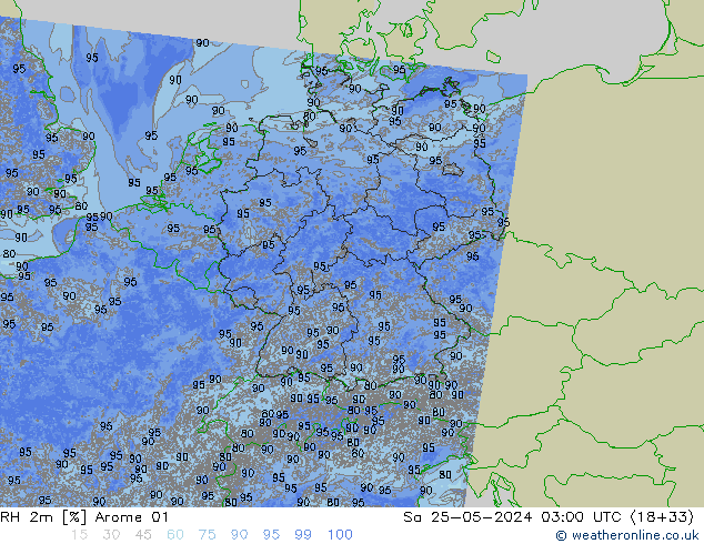 RH 2m Arome 01 sab 25.05.2024 03 UTC