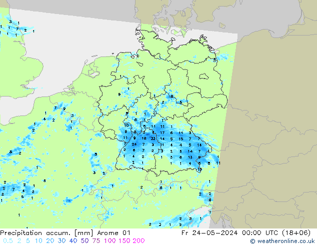 Precipitation accum. Arome 01 Fr 24.05.2024 00 UTC