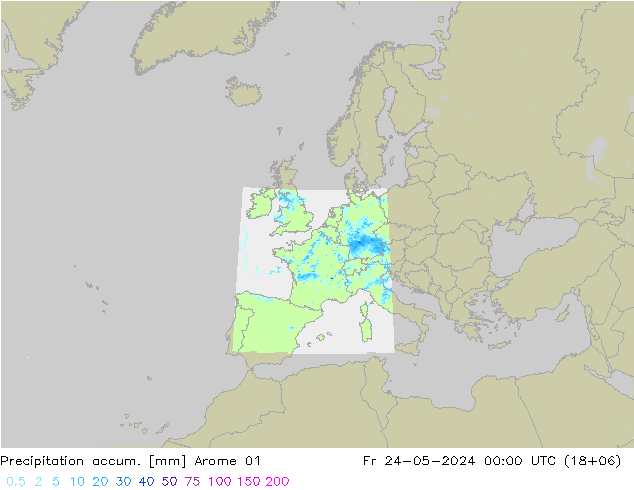 Precipitation accum. Arome 01 Pá 24.05.2024 00 UTC