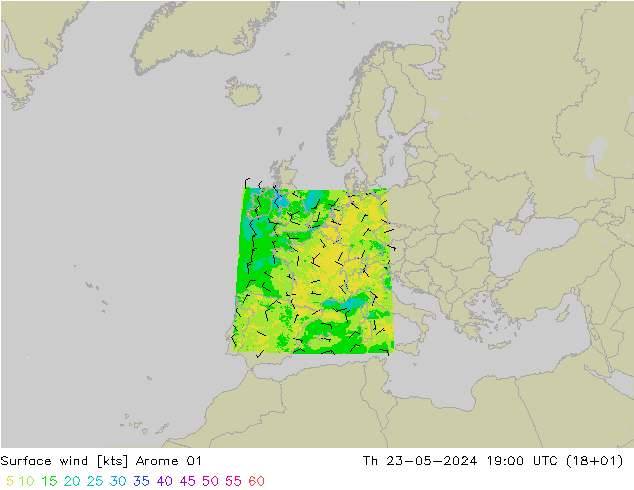 Surface wind Arome 01 Th 23.05.2024 19 UTC