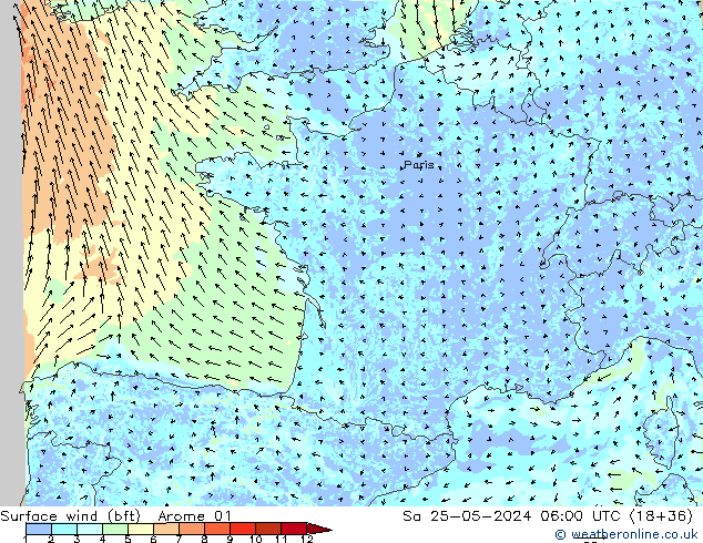 Surface wind (bft) Arome 01 Sa 25.05.2024 06 UTC