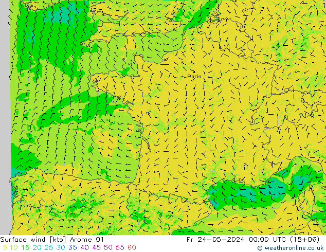 Surface wind Arome 01 Fr 24.05.2024 00 UTC