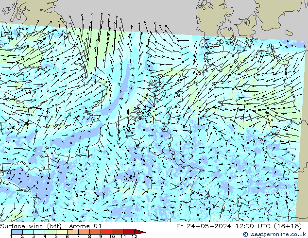 ве�Bе�@ 10 m (bft) Arome 01 пт 24.05.2024 12 UTC