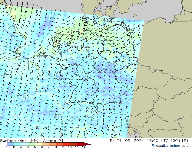Surface wind (bft) Arome 01 Fr 24.05.2024 15 UTC