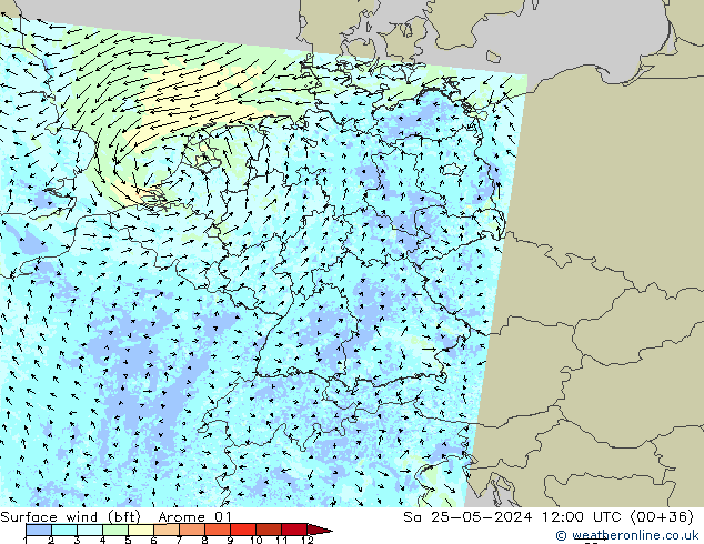  10 m (bft) Arome 01  25.05.2024 12 UTC