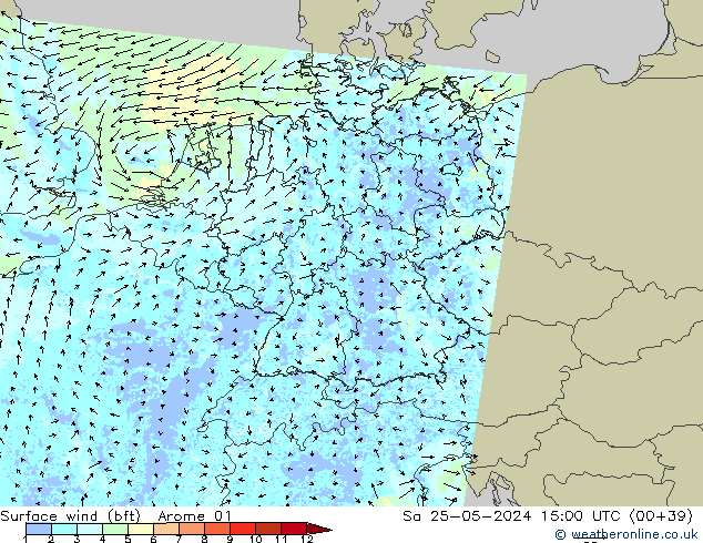 ве�Bе�@ 10 m (bft) Arome 01 сб 25.05.2024 15 UTC