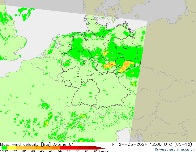 Max. wind velocity Arome 01 星期五 24.05.2024 12 UTC