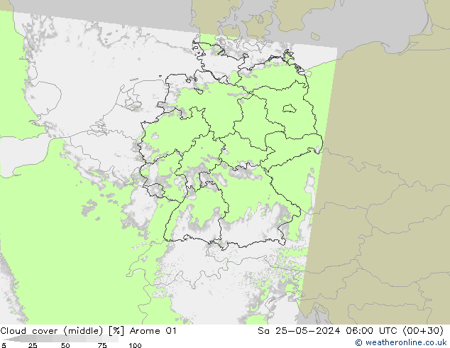 Cloud cover (middle) Arome 01 Sa 25.05.2024 06 UTC