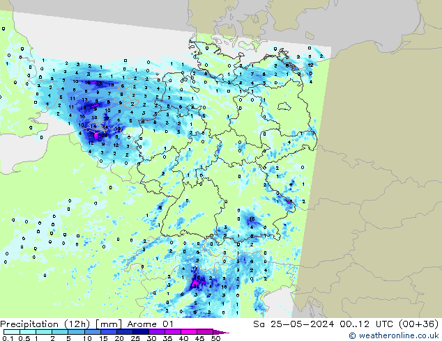 Precipitation (12h) Arome 01 Sa 25.05.2024 12 UTC