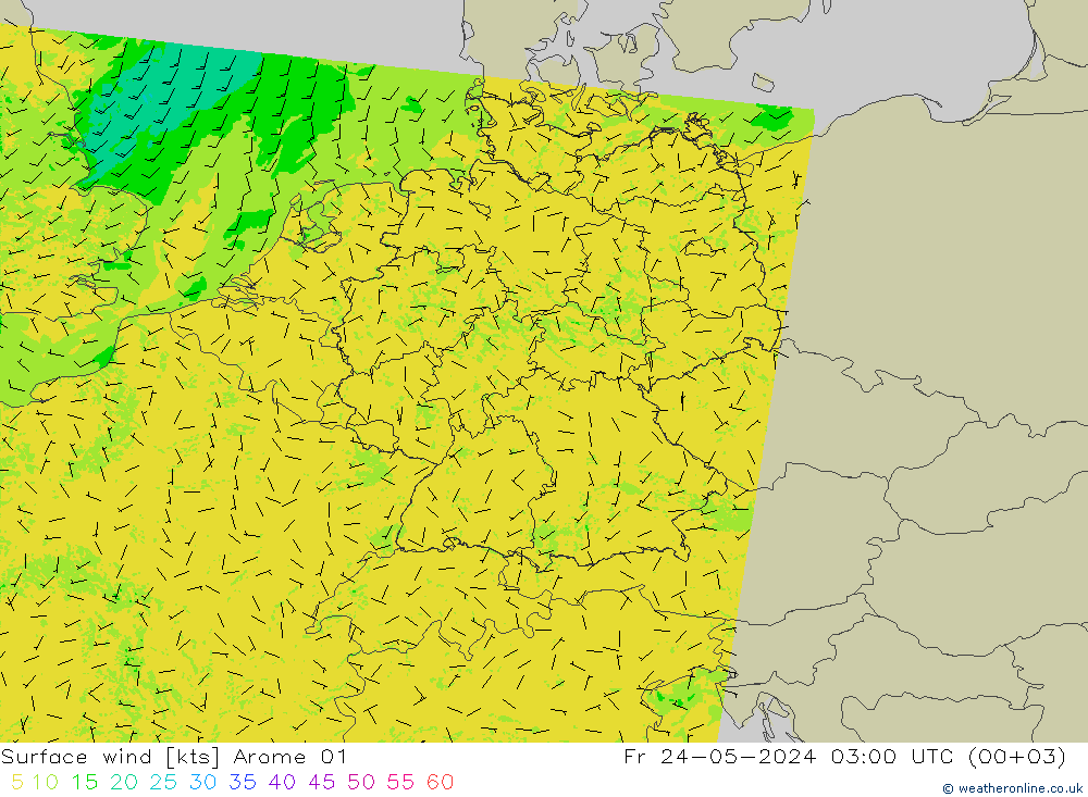 Wind 10 m Arome 01 vr 24.05.2024 03 UTC