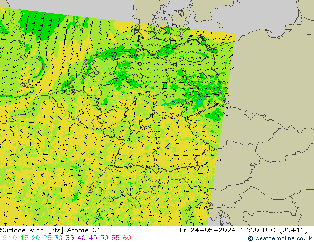 Viento 10 m Arome 01 vie 24.05.2024 12 UTC