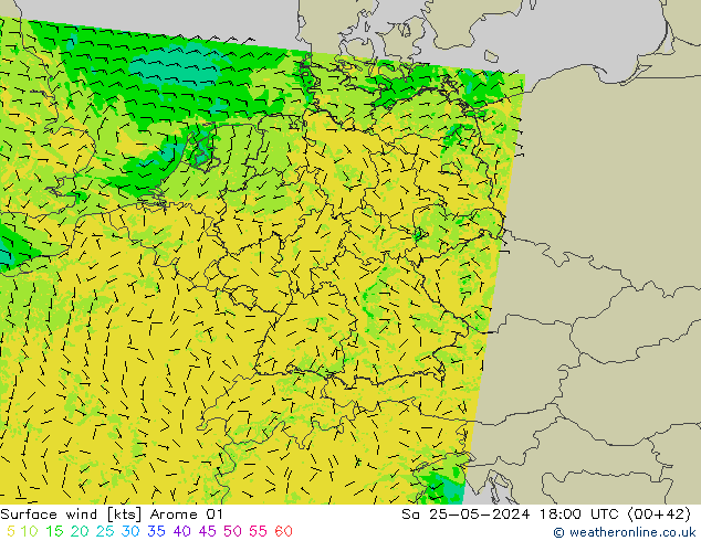 ветер 10 m Arome 01 сб 25.05.2024 18 UTC