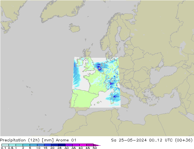 Nied. akkumuliert (12Std) Arome 01 Sa 25.05.2024 12 UTC