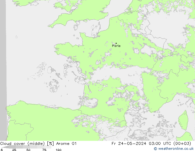 Wolken (mittel) Arome 01 Fr 24.05.2024 03 UTC