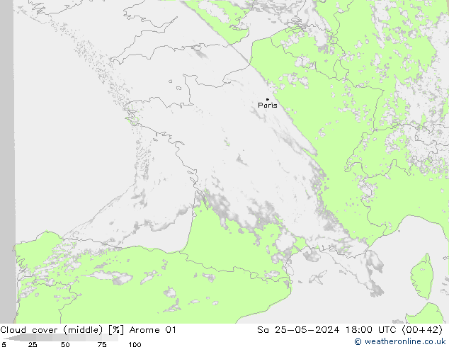 Bewolking (Middelb.) Arome 01 za 25.05.2024 18 UTC