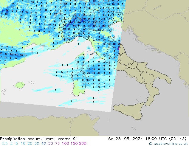 Precipitación acum. Arome 01 sáb 25.05.2024 18 UTC