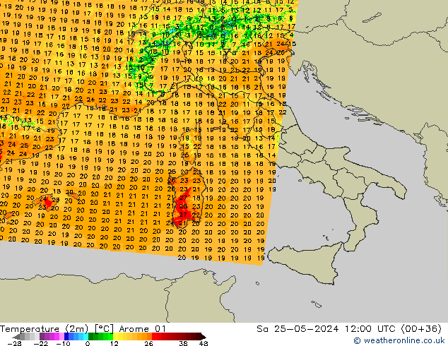 Temperature (2m) Arome 01 Sa 25.05.2024 12 UTC