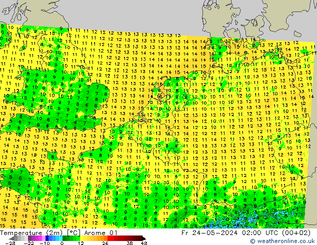 温度图 Arome 01 星期五 24.05.2024 02 UTC