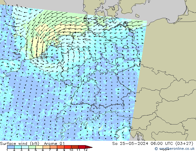 Bodenwind (bft) Arome 01 Sa 25.05.2024 06 UTC
