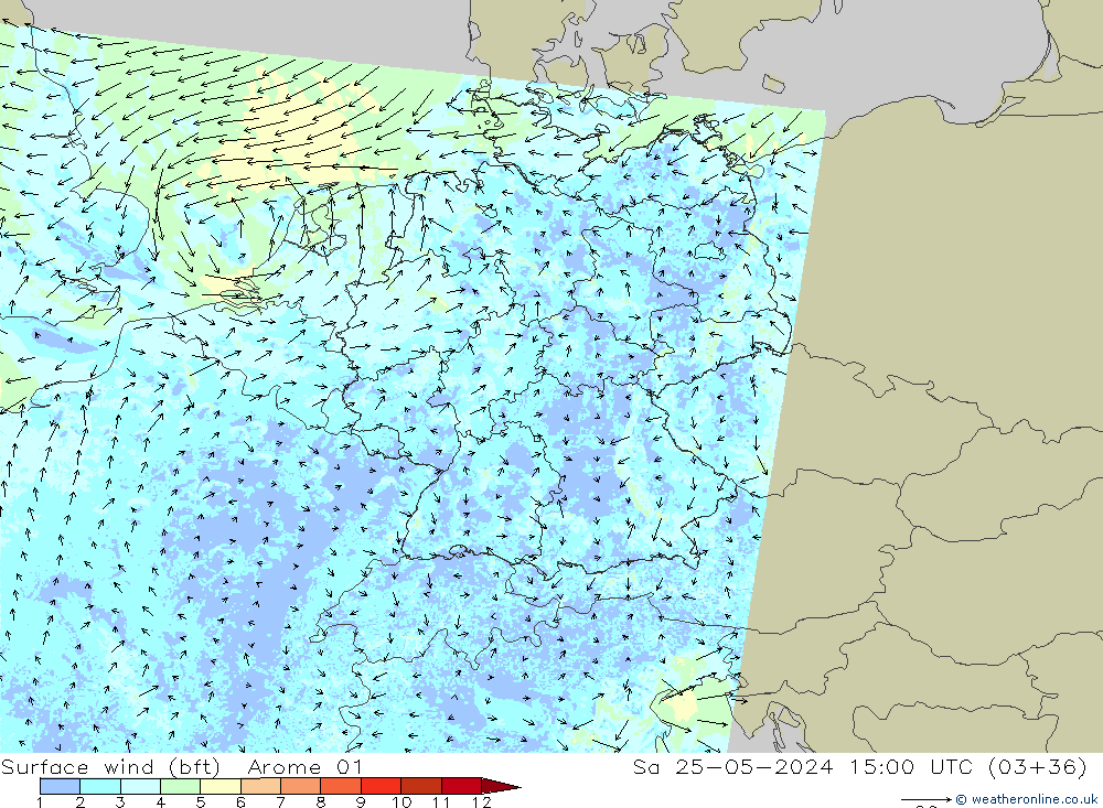 ве�Bе�@ 10 m (bft) Arome 01 сб 25.05.2024 15 UTC