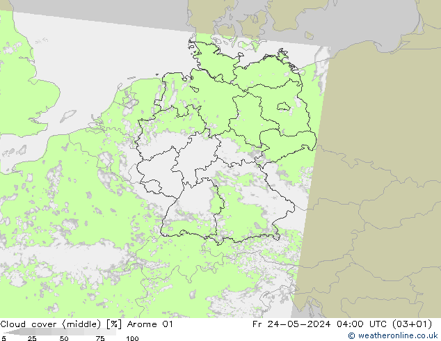 Cloud cover (middle) Arome 01 Fr 24.05.2024 04 UTC