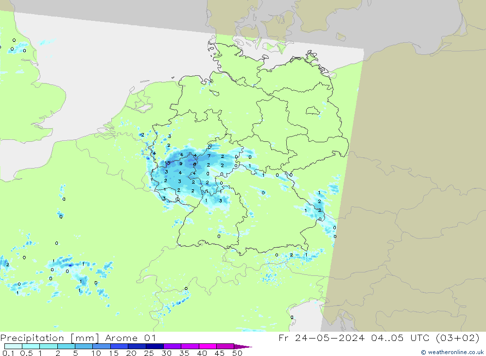 降水 Arome 01 星期五 24.05.2024 05 UTC