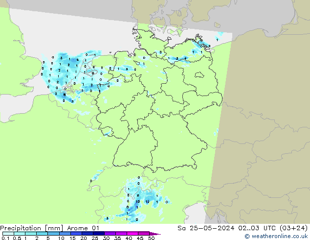 Neerslag Arome 01 za 25.05.2024 03 UTC