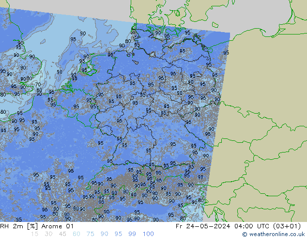 RH 2m Arome 01 Fr 24.05.2024 04 UTC