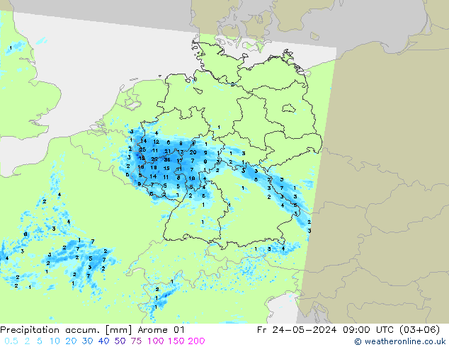 Precipitation accum. Arome 01 Sex 24.05.2024 09 UTC