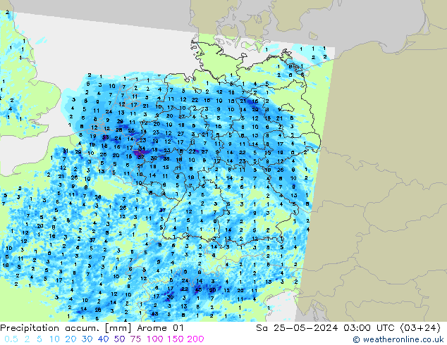 Precipitation accum. Arome 01 Sa 25.05.2024 03 UTC