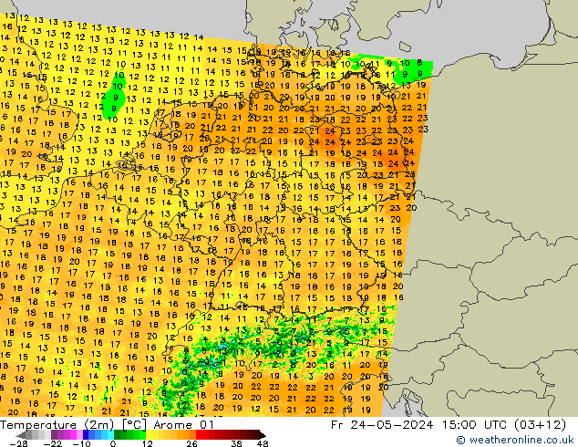 Temperaturkarte (2m) Arome 01 Fr 24.05.2024 15 UTC