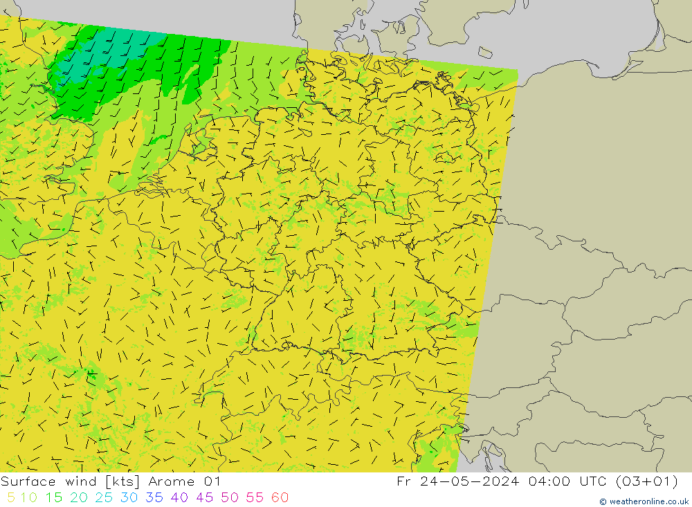 风 10 米 Arome 01 星期五 24.05.2024 04 UTC