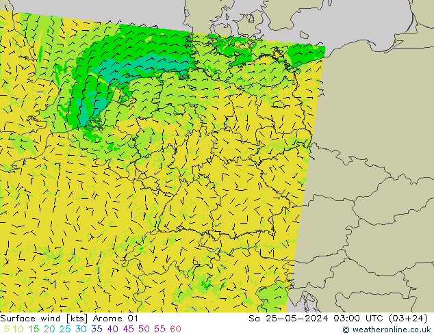 Surface wind Arome 01 Sa 25.05.2024 03 UTC