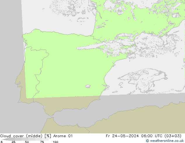 Nubi medie Arome 01 ven 24.05.2024 06 UTC