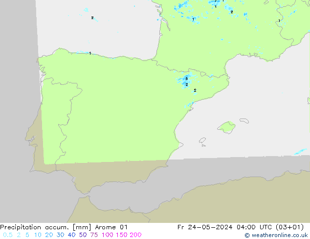 Precipitation accum. Arome 01 Pá 24.05.2024 04 UTC