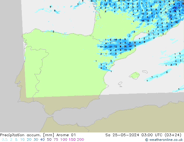 Precipitation accum. Arome 01 Sa 25.05.2024 03 UTC