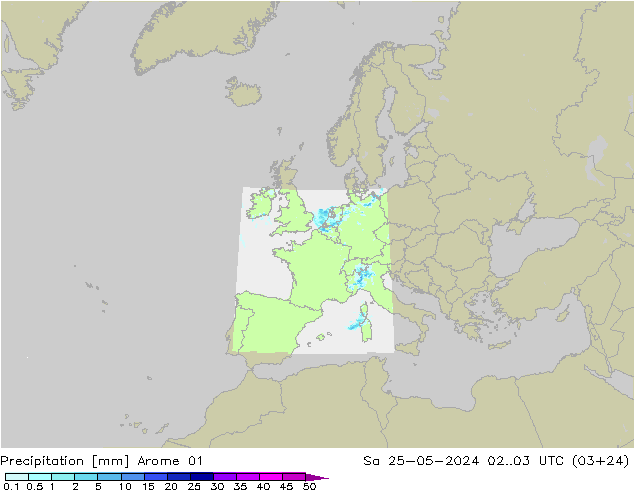 Precipitazione Arome 01 sab 25.05.2024 03 UTC