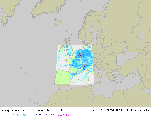 Precipitation accum. Arome 01 So 25.05.2024 03 UTC