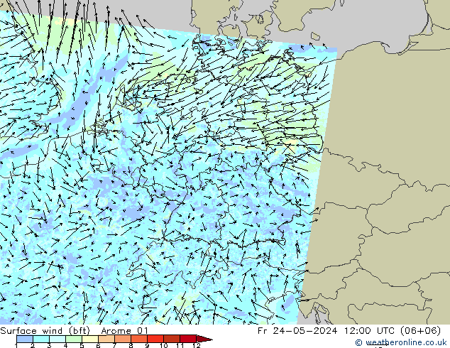 Surface wind (bft) Arome 01 Fr 24.05.2024 12 UTC