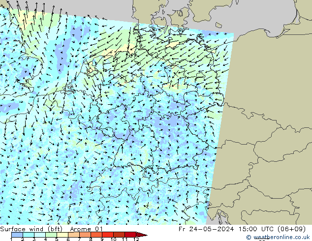 Bodenwind (bft) Arome 01 Fr 24.05.2024 15 UTC