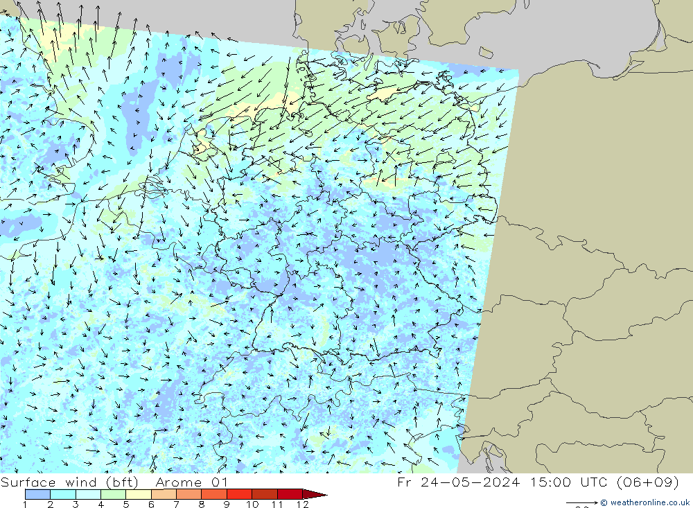 ве�Bе�@ 10 m (bft) Arome 01 пт 24.05.2024 15 UTC