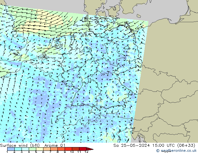 Surface wind (bft) Arome 01 So 25.05.2024 15 UTC