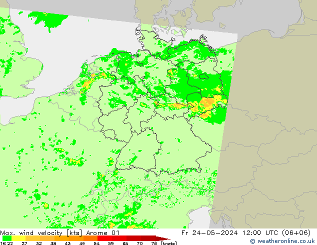 Max. wind velocity Arome 01 vie 24.05.2024 12 UTC