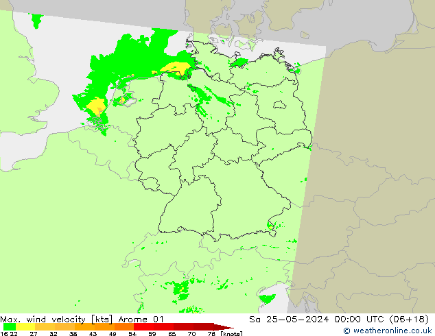 Max. wind velocity Arome 01 сб 25.05.2024 00 UTC