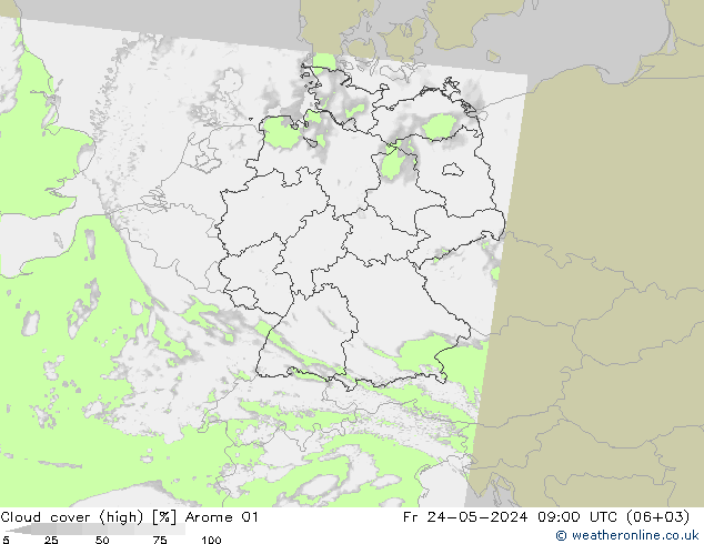 Bewolking (Hoog) Arome 01 vr 24.05.2024 09 UTC