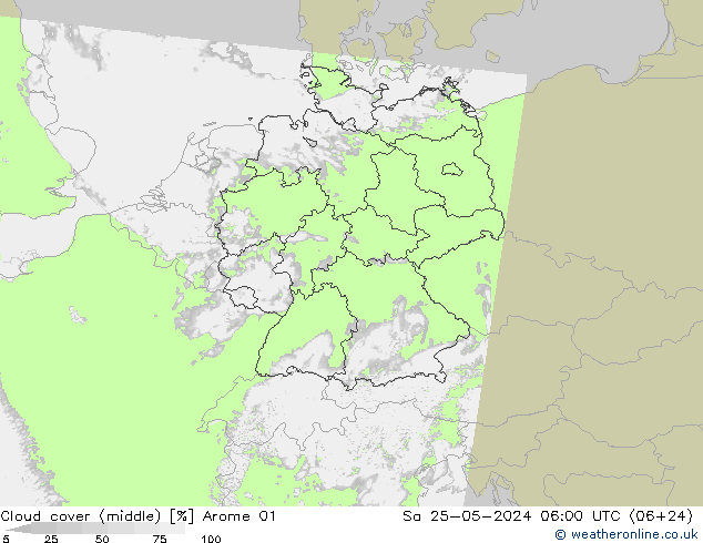 Bewolking (Middelb.) Arome 01 za 25.05.2024 06 UTC