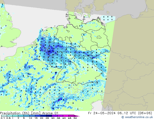 осадки (6h) Arome 01 пт 24.05.2024 12 UTC