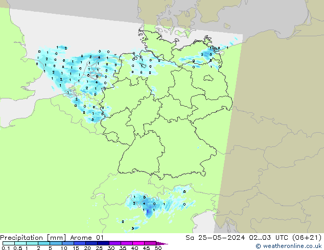 precipitação Arome 01 Sáb 25.05.2024 03 UTC