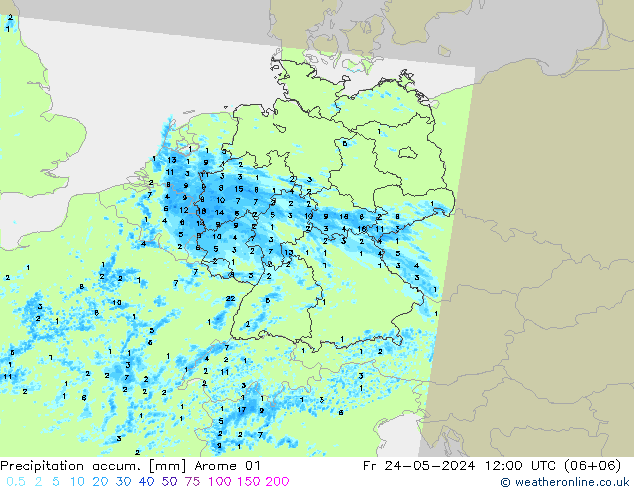 Precipitation accum. Arome 01 Fr 24.05.2024 12 UTC